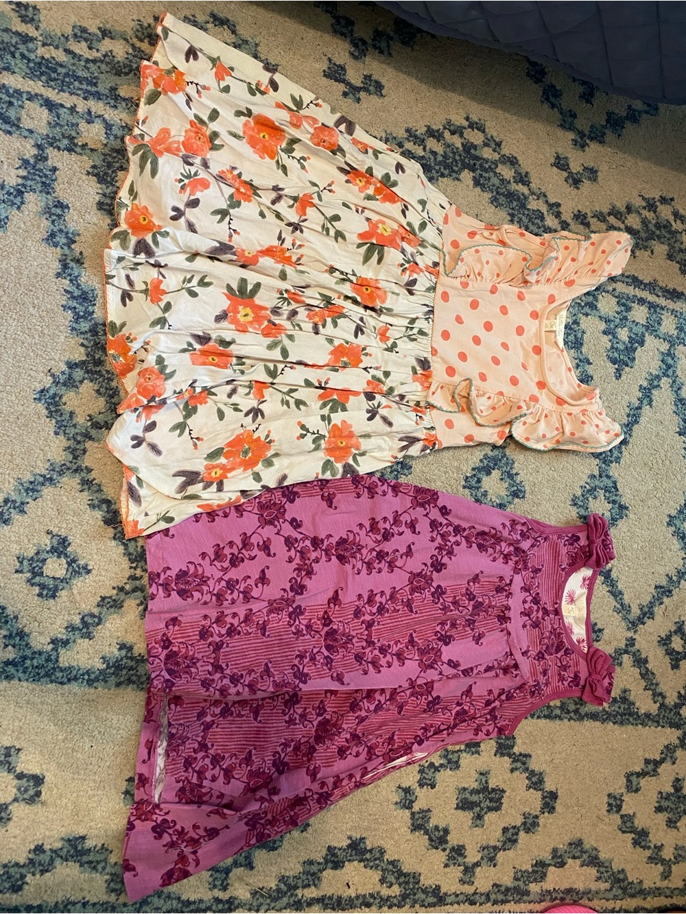 Matilda Jane Peach Polka & Orange Floral Dress with Purple Floral Dress